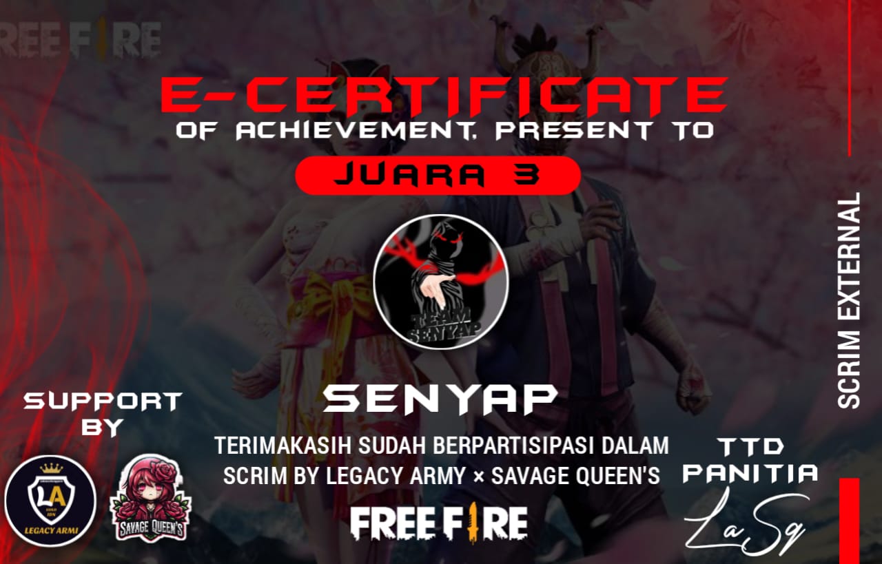 Congrulation Team Senyap Divisi 2 — Juara 3 Scrim External  Guild Legacy Army & Savage Queen